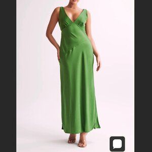NWT Meshki Womens Nadia Maxi Slip Dress With Back Cowl Emerald Green Satin L